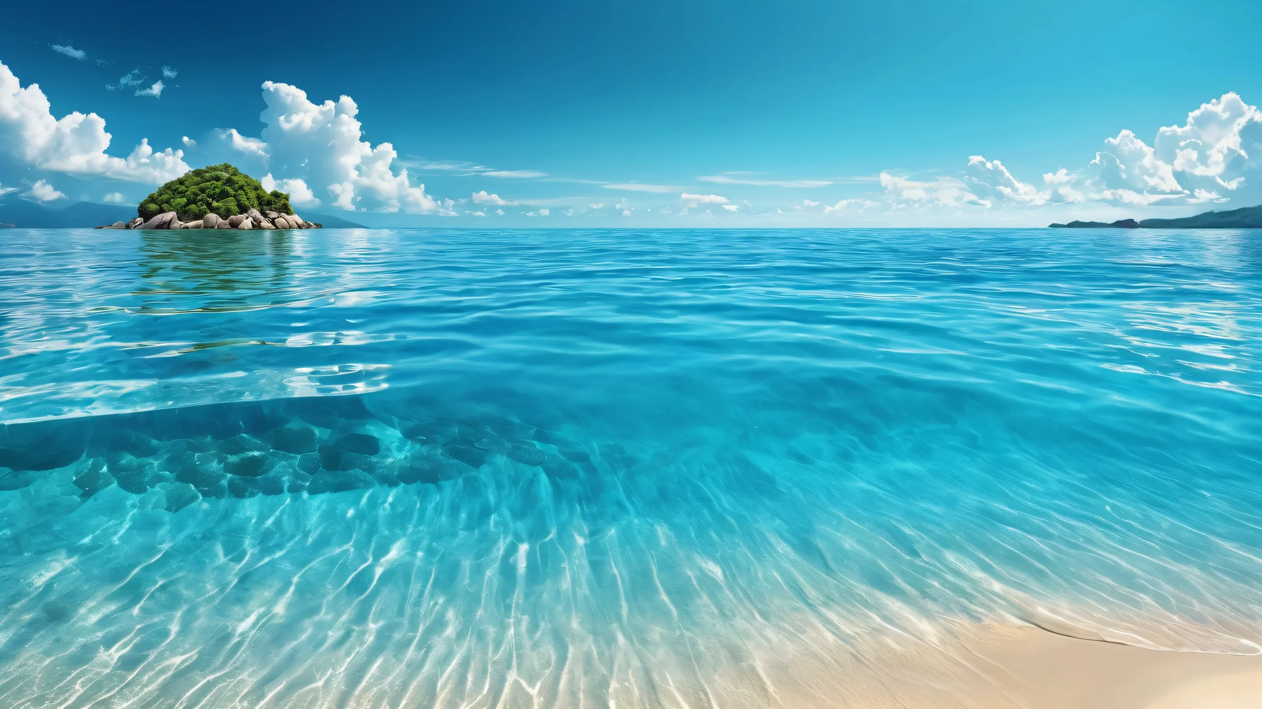 Epic Turquoise Ocean Abyss Desktop Wallpaper A serene ocean reflection desktop for your PC or Desktop, showcasing a breathtaking void with deep depth of field and radiant colors.