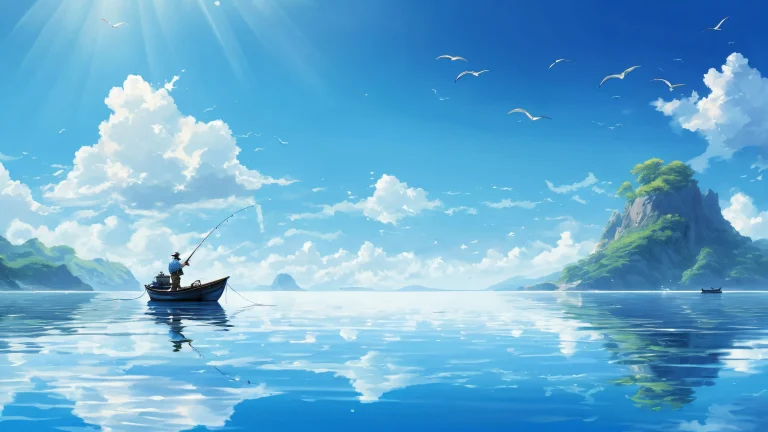 Beautiful desktop wallpaper of a serene ocean morning with a vast, pure void in the background, perfect for your Desktop/PC.