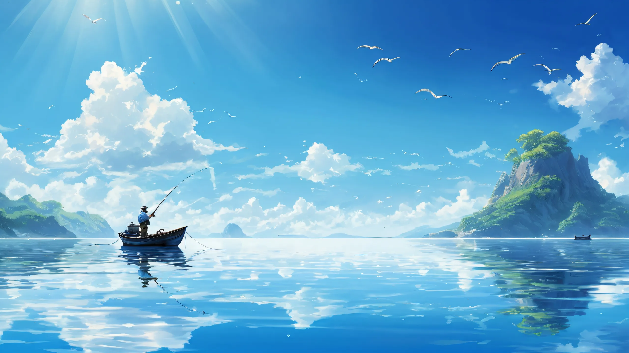 Beautiful desktop wallpaper of a serene ocean morning with a vast, pure void in the background, perfect for your Desktop/PC.
