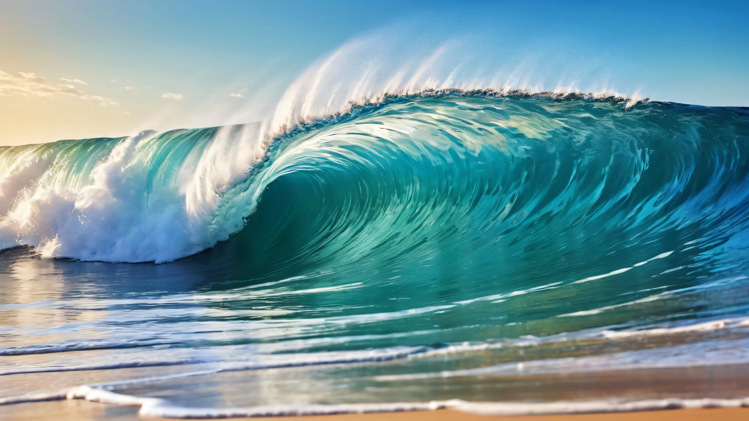 4K Ethereal Ocean Depths Unveiled Desktop Backgroundparfait pour une utilisation sur PC ou ordinateur de bureau A serene desktop scene of ocean waves on a pristine void, perfect for PC or Desktop use. Designed with a subtle reflection and intricate details.