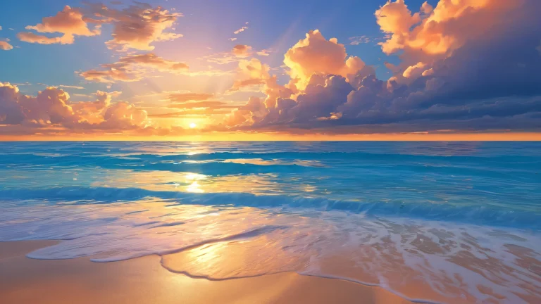 Breathtaking beach sunset desktop image featuring ethereal clouds and gradient, perfect for PC or Desktop.