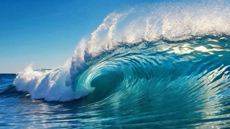 Desktop/PC wallpaper featuring stunning ocean waves and radiating colors, perfect for a serene computing experience.