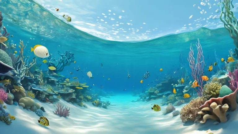 A peaceful desktop scene featuring maritime creatures amidst a vast, 純粋な虚空, with oceanic textures and intricate details for Desktop/PC.