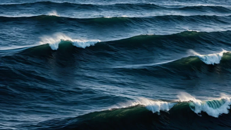 A serene desktop image of ocean waves on a dark mode background for PC and Desktop use.