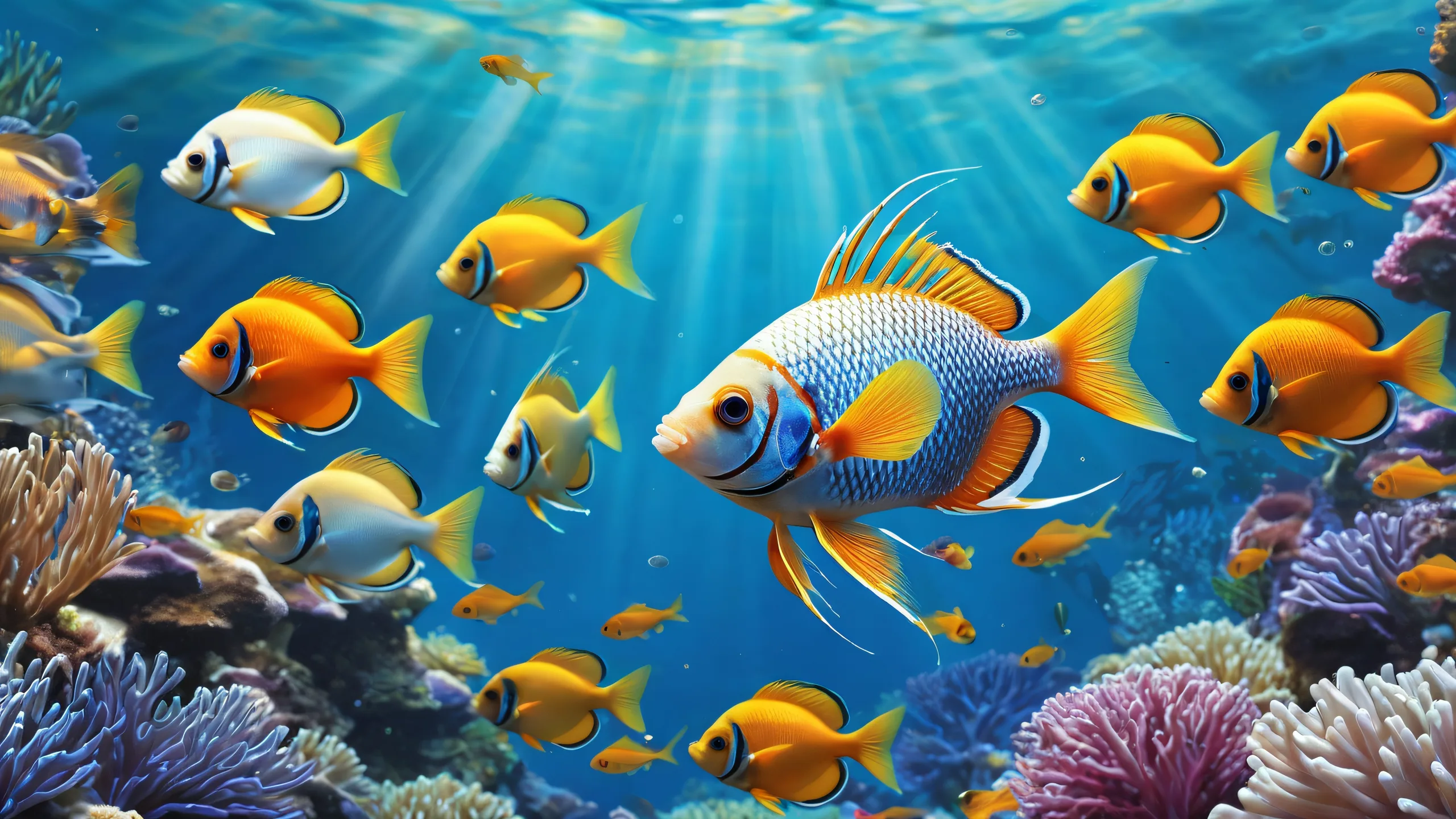 A breathtaking desktop wallpaper of Fish in a vast pure void with extreme depth of field, perfect for Desktop/PC
