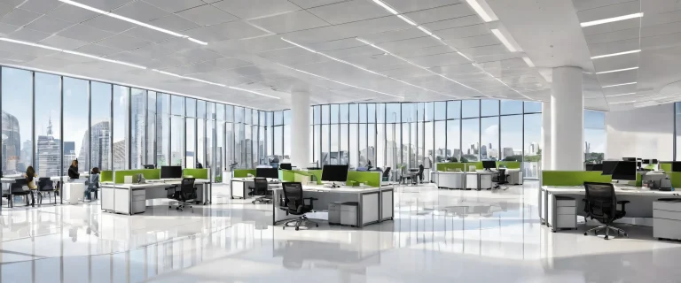 A serene desktop image of a pristine office building on a pure void background, perfect for PC or Desktop use.