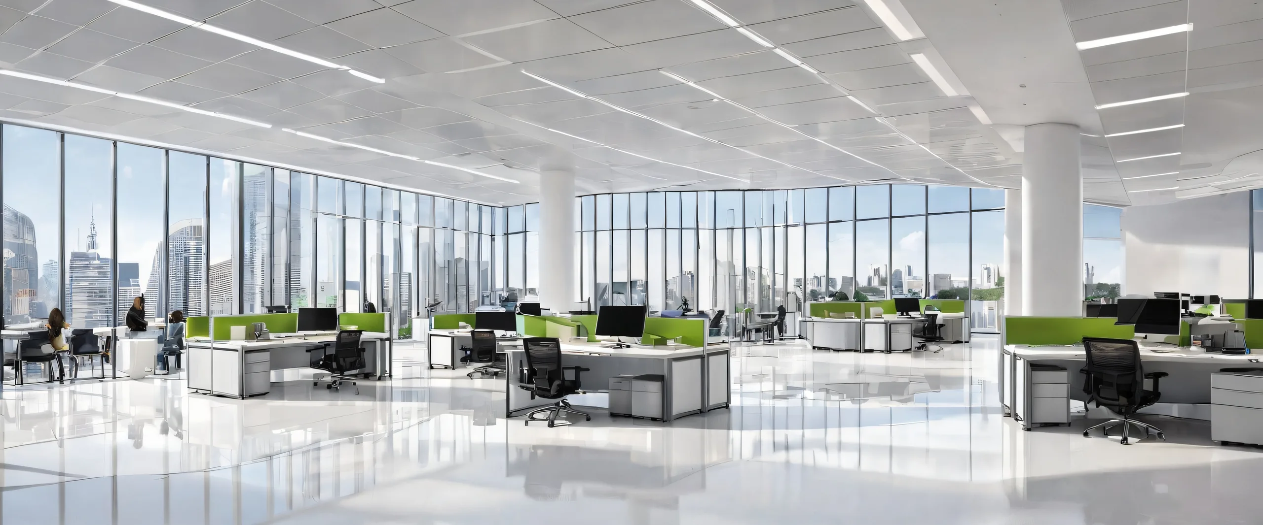 A serene desktop image of a pristine office building on a pure void background, perfect for PC or Desktop use.