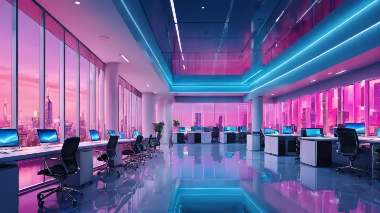 Ethereal office building desktop wallpaper with a strip club at the back for PCs and laptops.