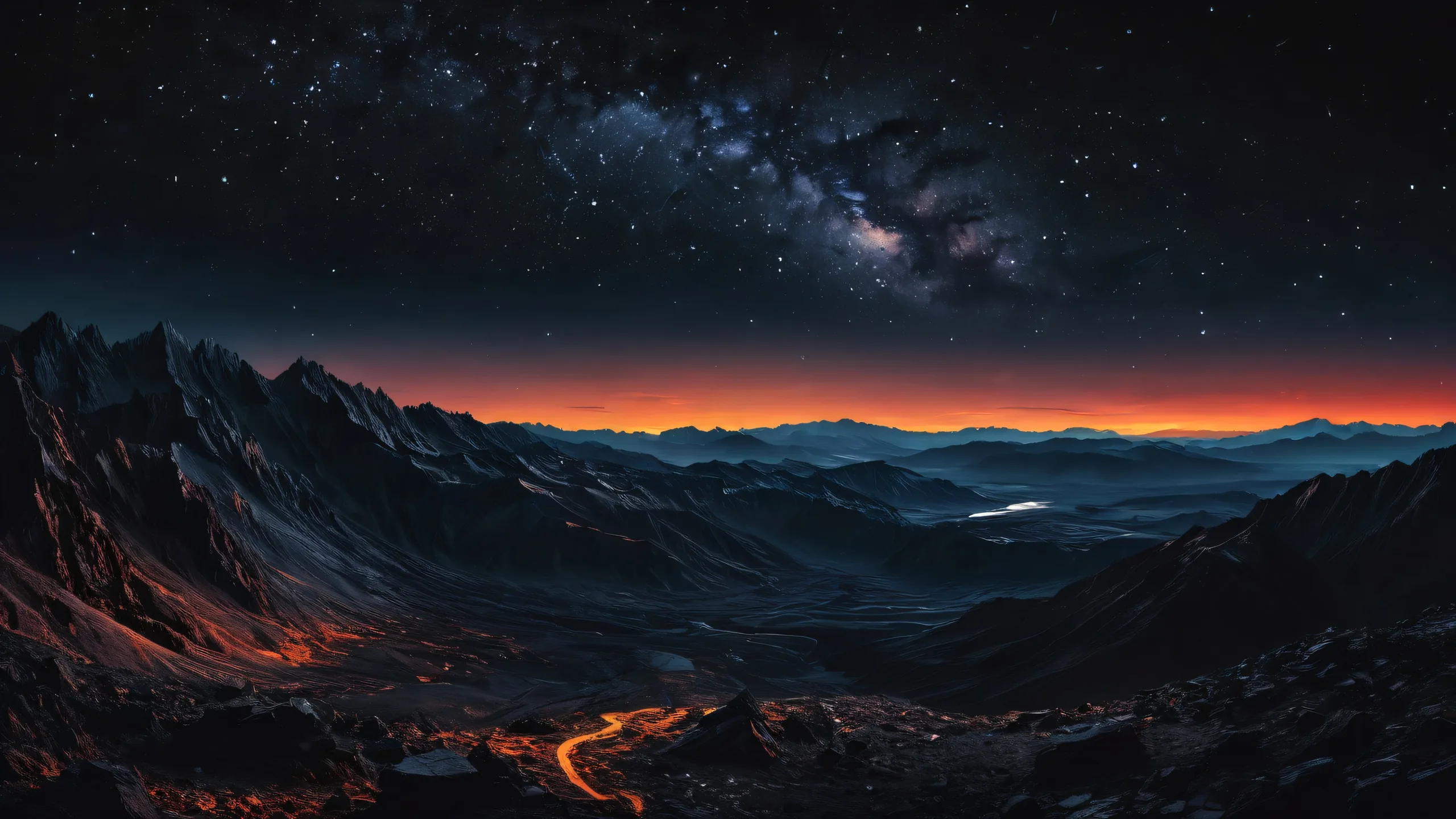 4K Ominous Night Sky Over Apocalypse Desktop Background Apocalyptic landscape with a dark night sky and countless stars on a desktop or PC background.