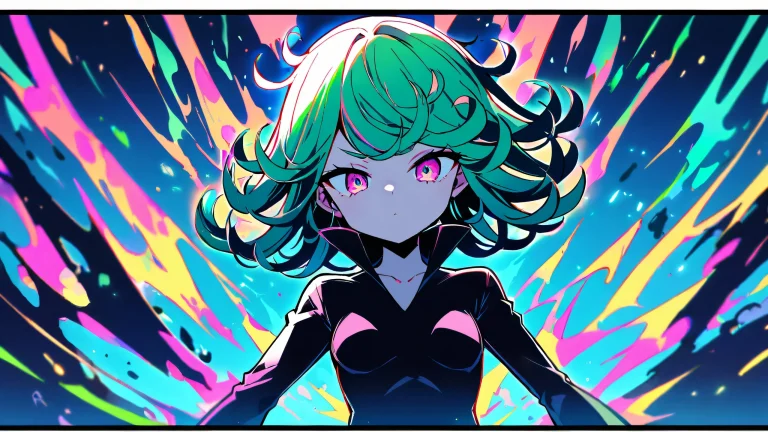 A beautifully crafted anime-inspired desktop scene featuring a solo One Punch Man character looking directly at the viewer from a vast, pure void with an extreme depth of field, set against a bright and airy sky with vivid pink and white hues, designed for a 16:9 aspect ratio display.