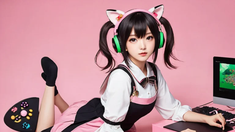 Desktop/PC wallpaper featuring stunning anime girls with animal ears in a dark mode atmosphere, perfect for screen readers.