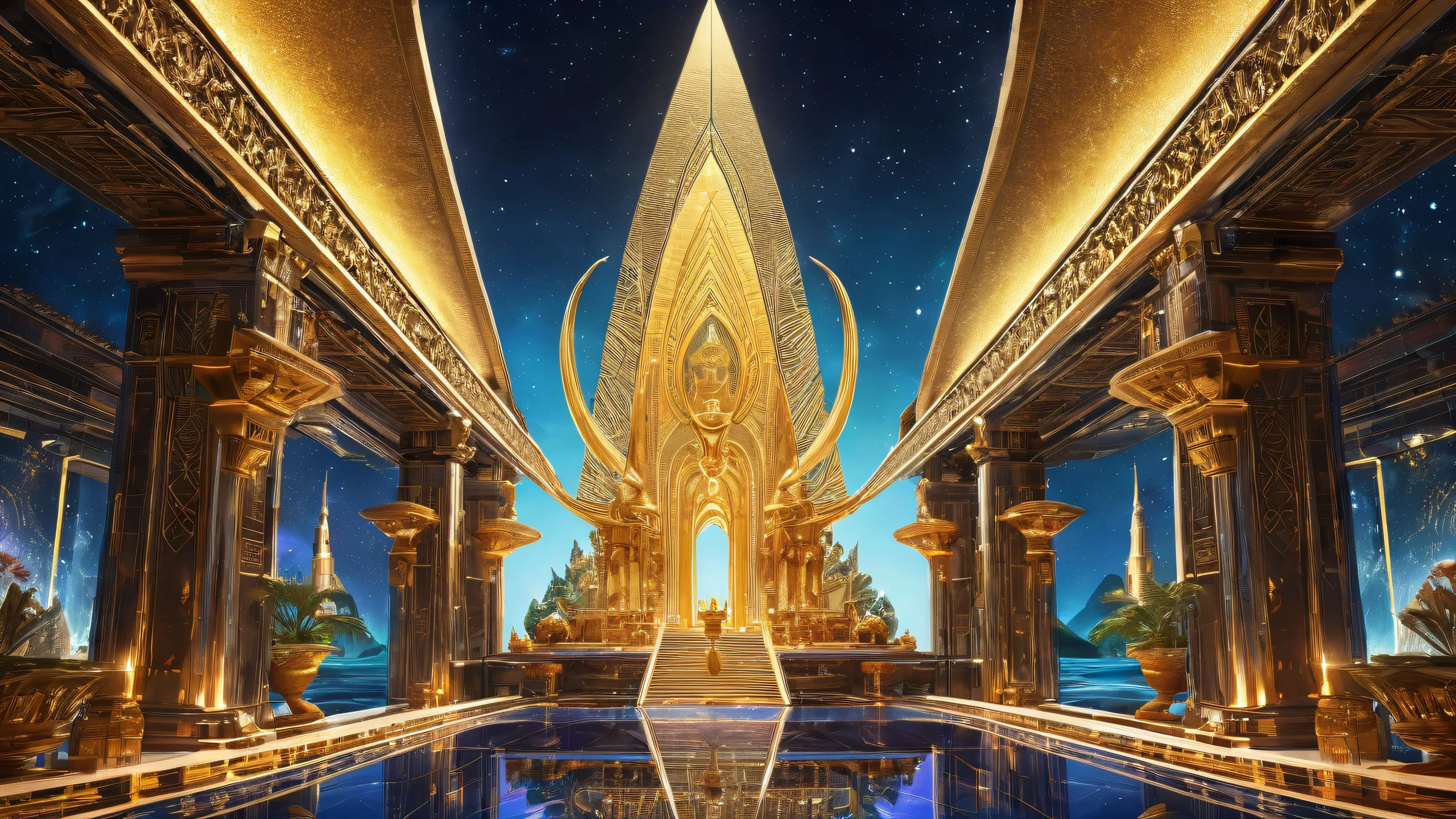 Desktop/PC wallpaper featuring Osiris Reborn in a vast pure void with artificial lights casting an otherworldly glow.