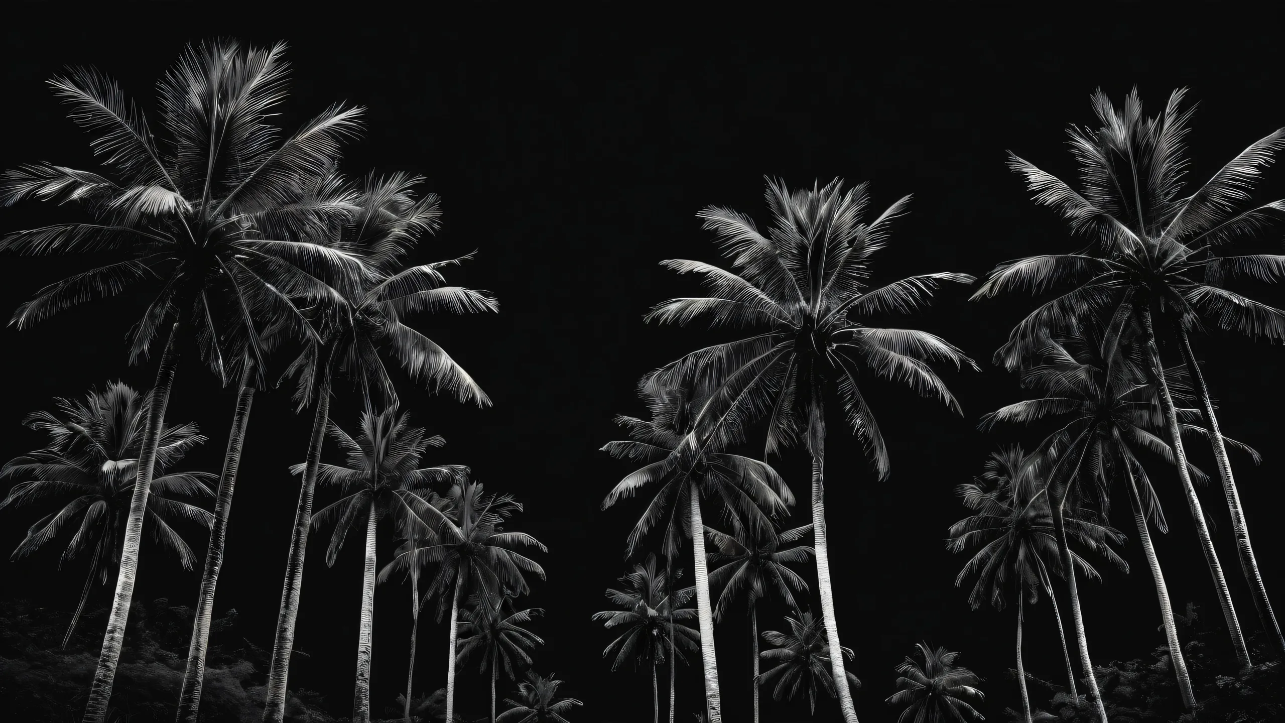 Breathtaking desktop wallpaper of palm trees on a pristine dark mode background for Desktop/PC.