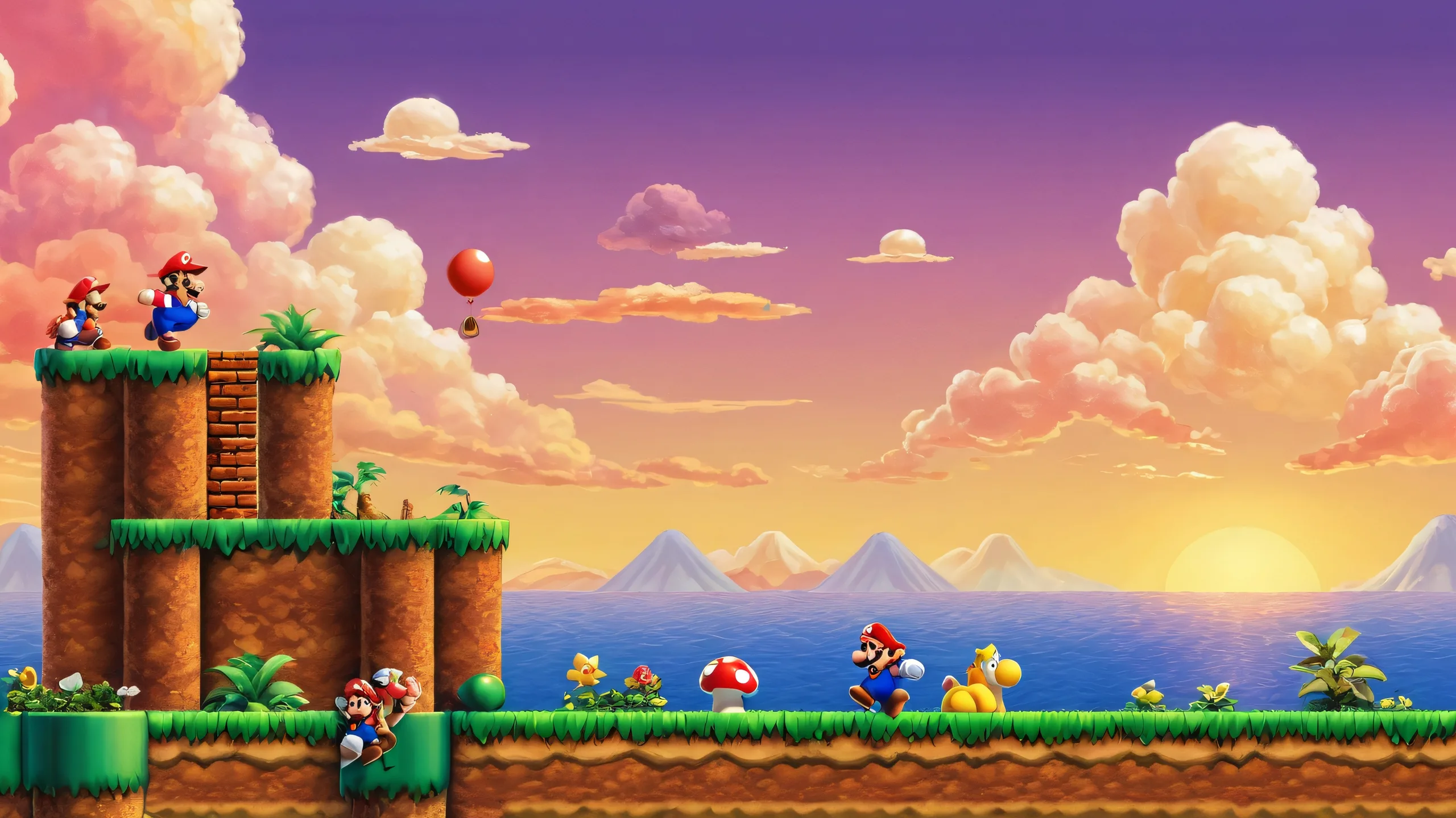 Pauline's void desktop background featuring extreme depth of field and pixel art nostalgia for Super Mario Bros. on a Desktop/PC.