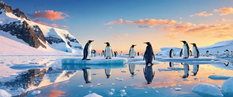 Breathtaking desktop wallpaper featuring penguins on a pristine void with ethereal lighting, adapté à une utilisation de bureau/PC.