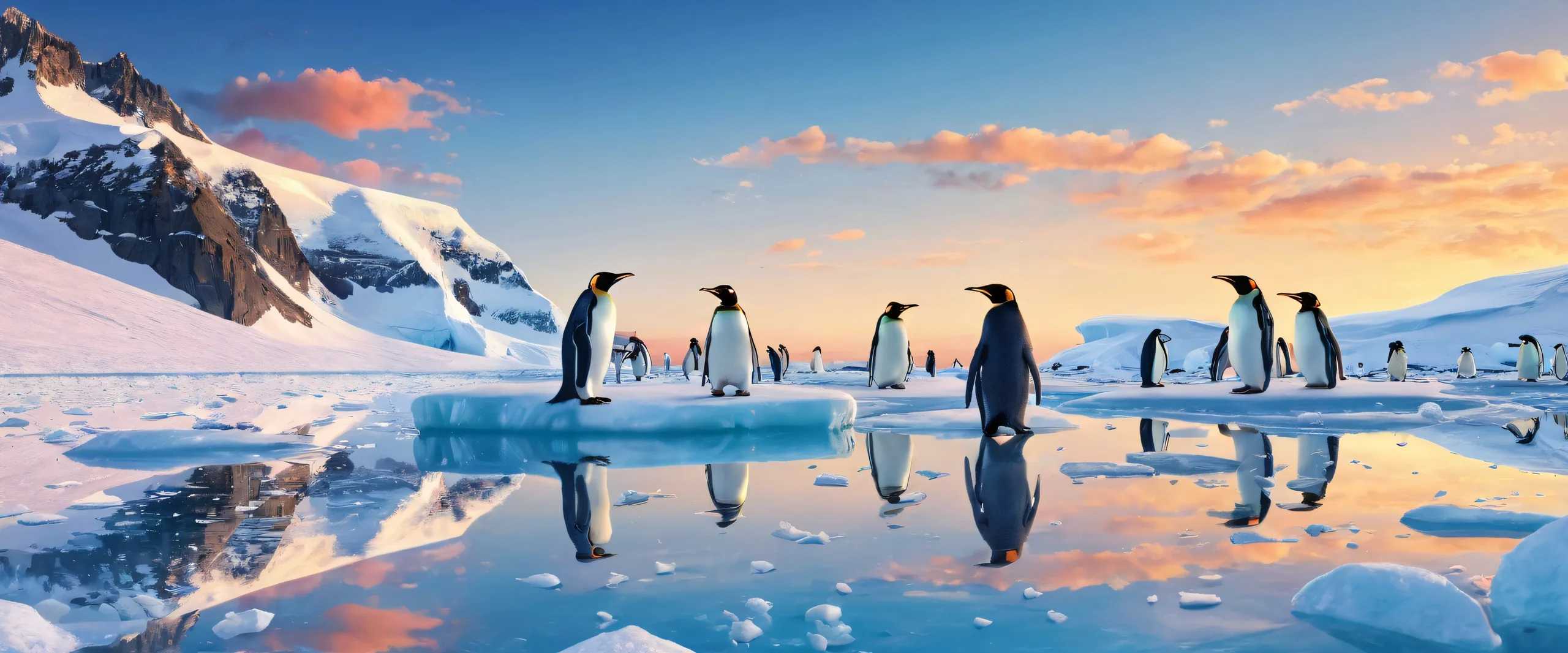 Breathtaking desktop wallpaper featuring penguins on a pristine void with ethereal lighting, suitable for Desktop/PC use.