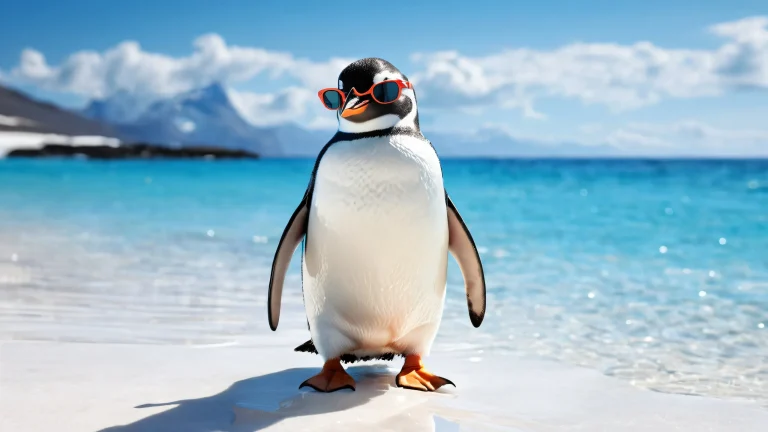 A penguin in sunglasses perched on a pristine void, perfect for desktop/pc backgrounds.