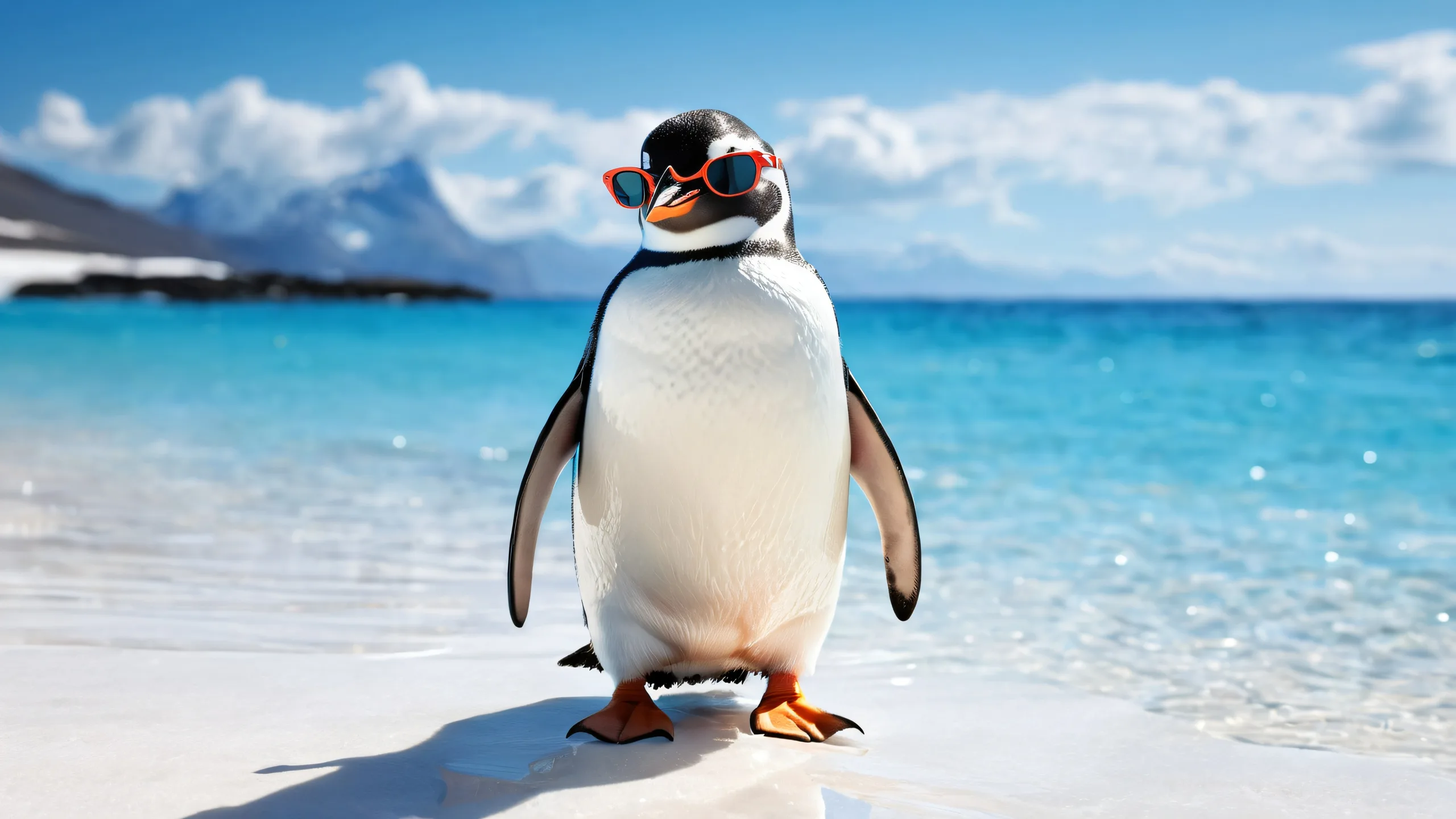A penguin in sunglasses perched on a pristine void, perfect for desktop/pc backgrounds.