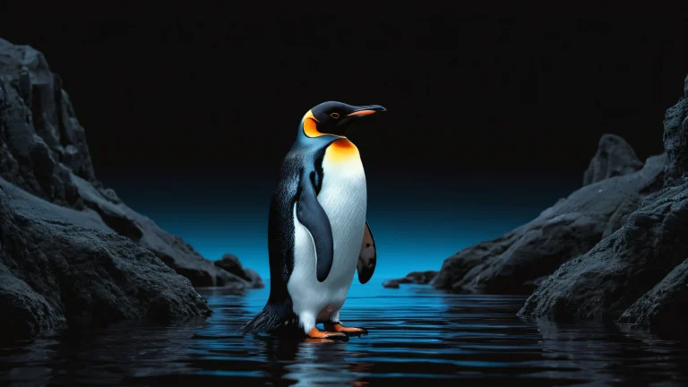 A surreal desktop wallpaper of a penguin standing in a vast pure void, perfecto para tu computadora o PC.