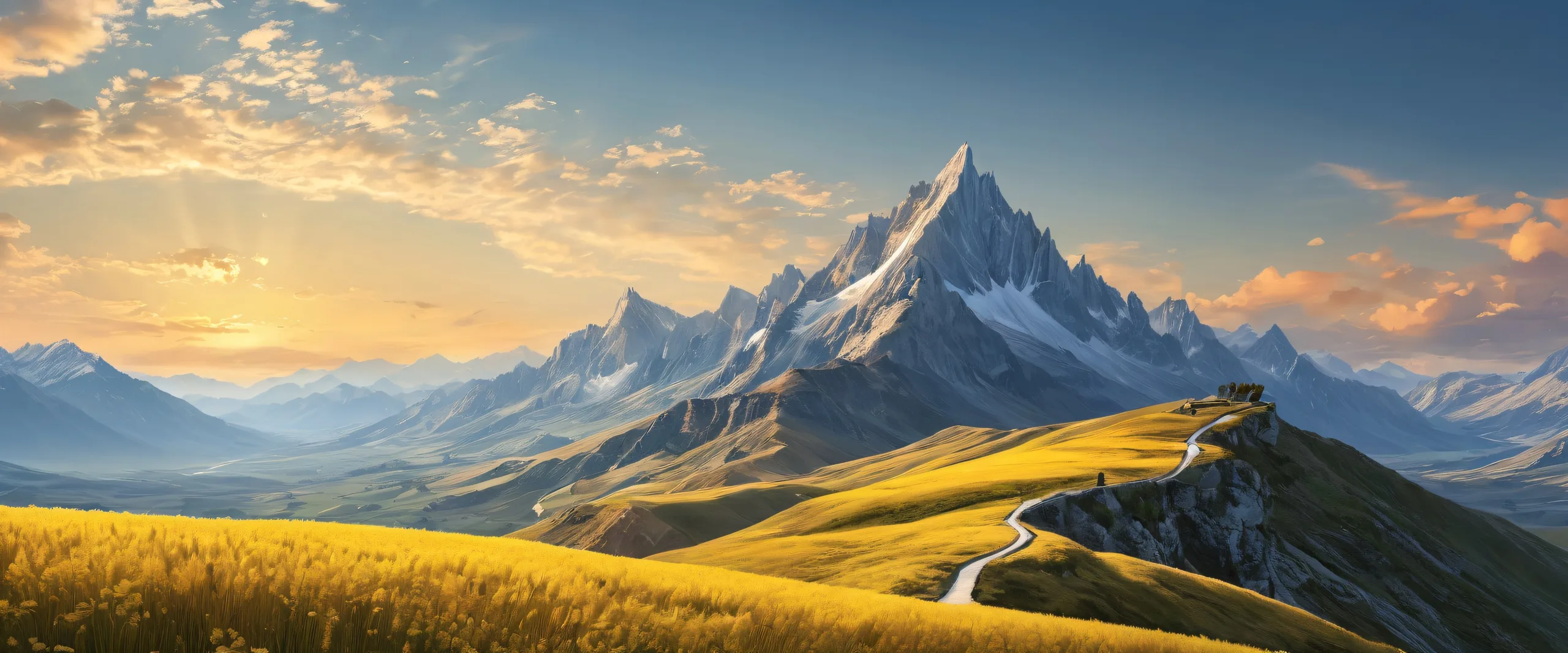 Award-winning digital art of Pepe in a sun-kissed landscape on Desktop/PC