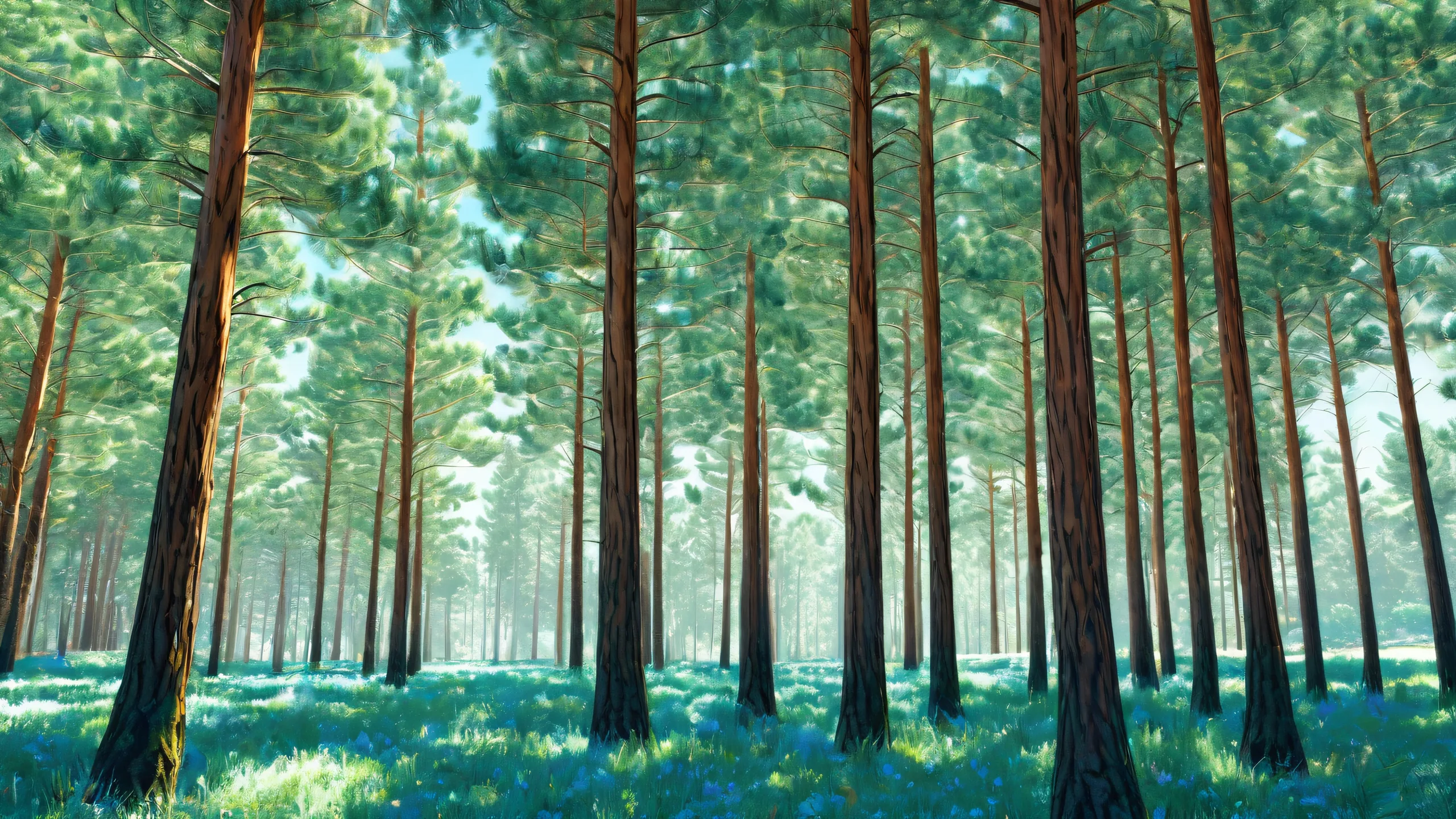 Stunning Ethereal Pine Forest Dreamscape Wallpaper Stunning desktop wallpaper of a vast pine forest against a pure void background. Ideal for your Desktop/PC.