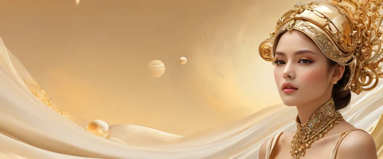 A stunning desktop wallpaper featuring a prestigious woman against a vast pure void with extreme depth of field, showcasing her planetary sphere head in detail. Suitable for Desktop/PC.