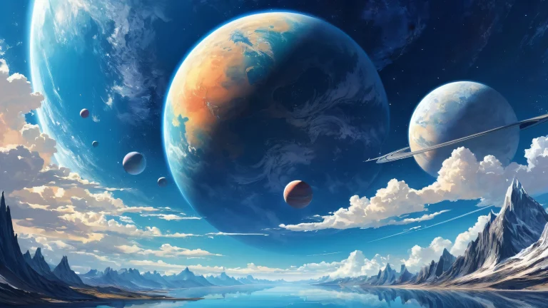 A breathtaking desktop wallpaper of a pristine void landscape on a PC/ Desktop with ethereal lighting and brilliant colors.