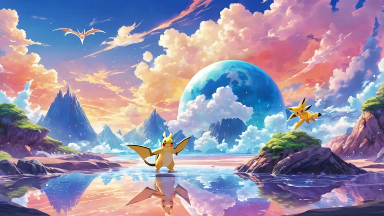 Ein atemberaubendes Desktop-Hintergrundbild mit Pokémon in einer riesigen, reinen Leere, Geeignet für den PC- und Desktop-Einsatz.