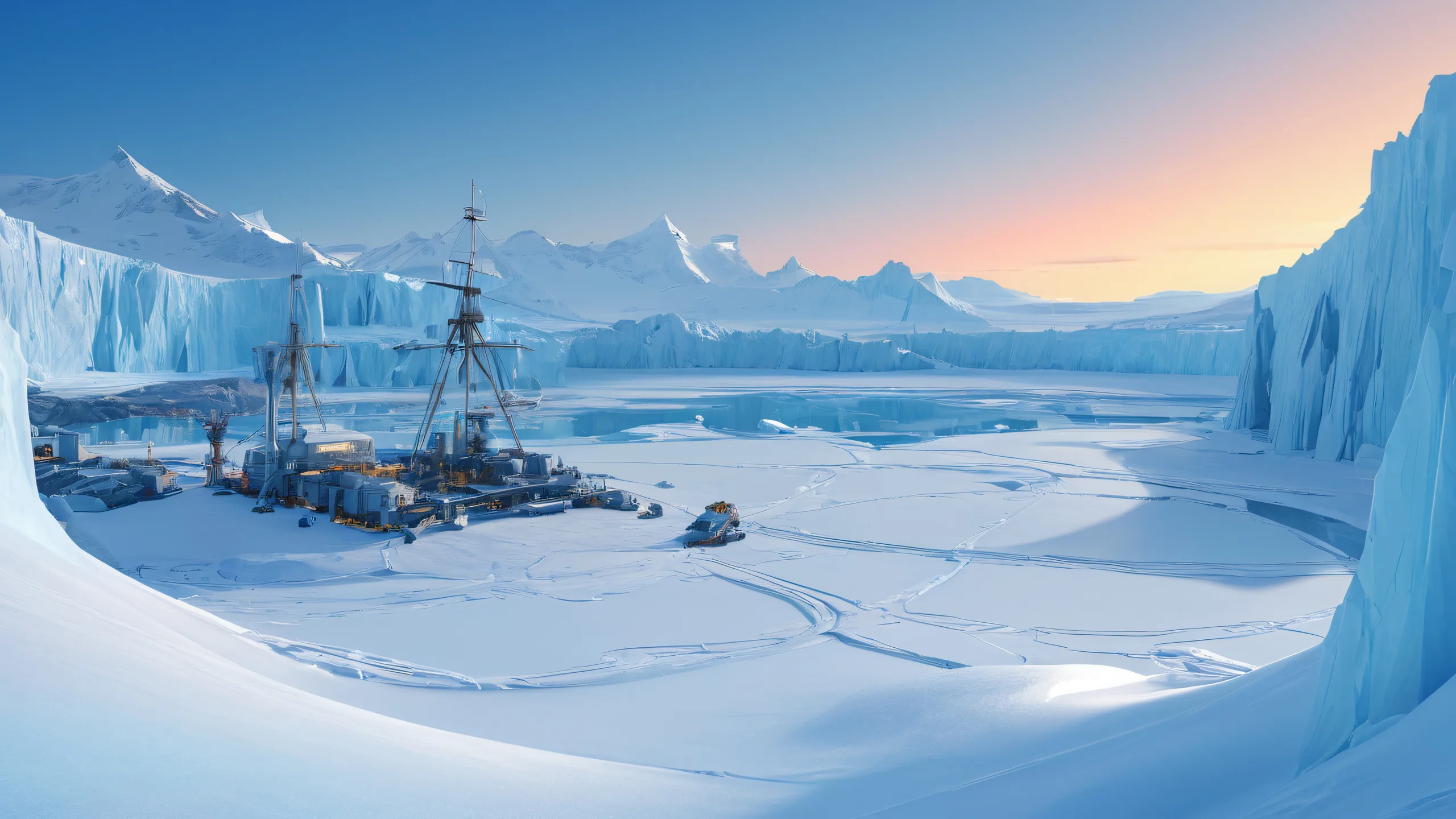 Stunning Ethereal Polar Outpost Awe Wallpaper Research outpost in a frozen polar wasteland on a desktop or PC background