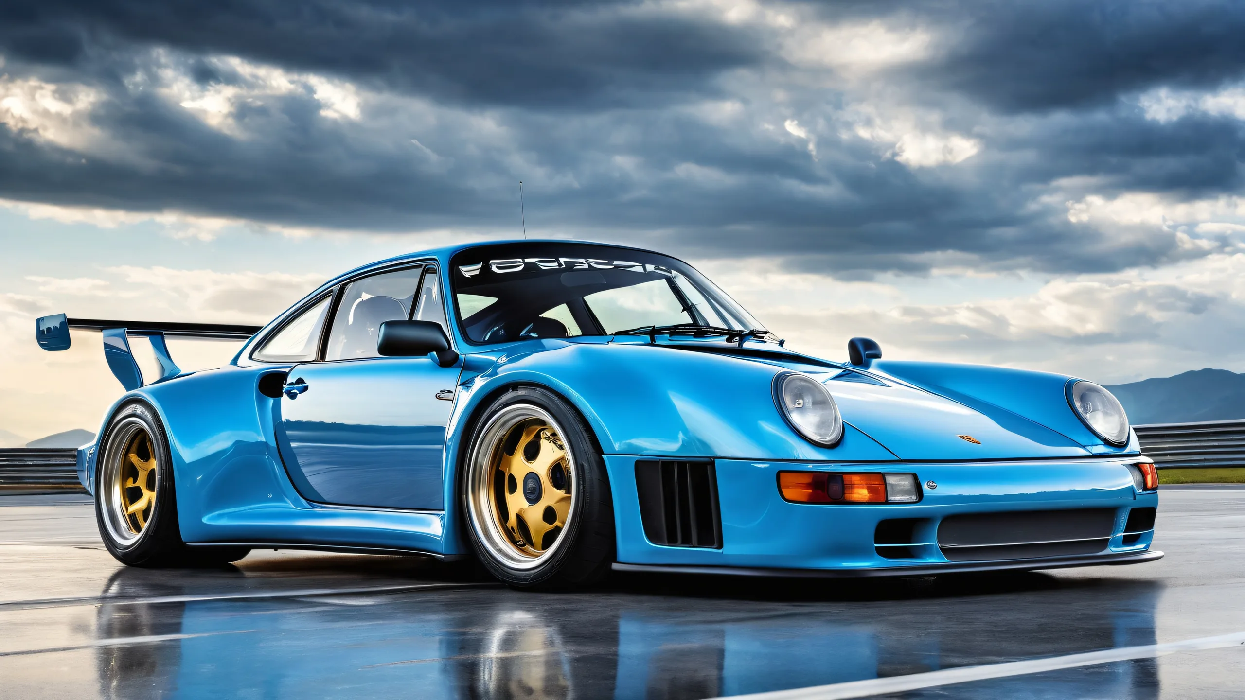 Breathtaking desktop wallpaper of Porsche 963 RSP set against a vast, pure void with clouds and overcast. Perfect for Desktop/PC users.