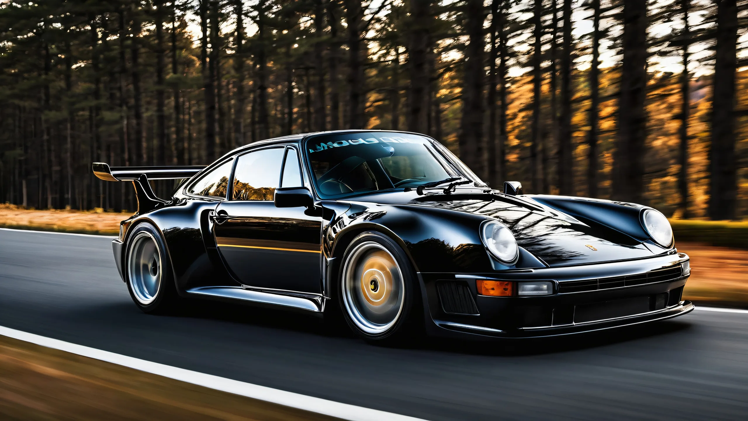 A stunning desktop image of Porsche 963 RSP on a pure void background, with a race track and trees in the distance for Desktop/PC users.