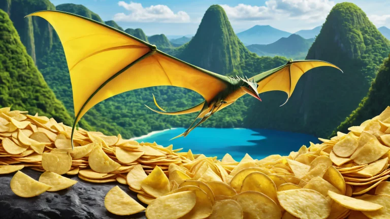 A prehistoric Pteranodon soaring above a vast pure void, surrounded by a lush jungle and volcano in the background. Desktop/PC wallpaper for those who crave adventure.