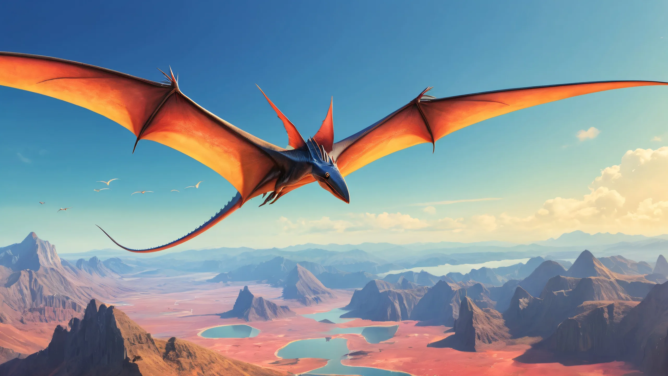 Pteranodon soaring over a pristine void on a desktop or PC.