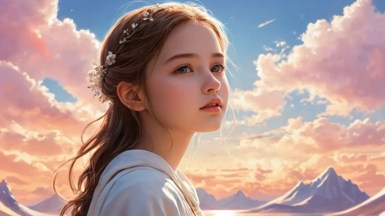 A serene and isolated girl against a vast, pure void background for desktop/pc use.