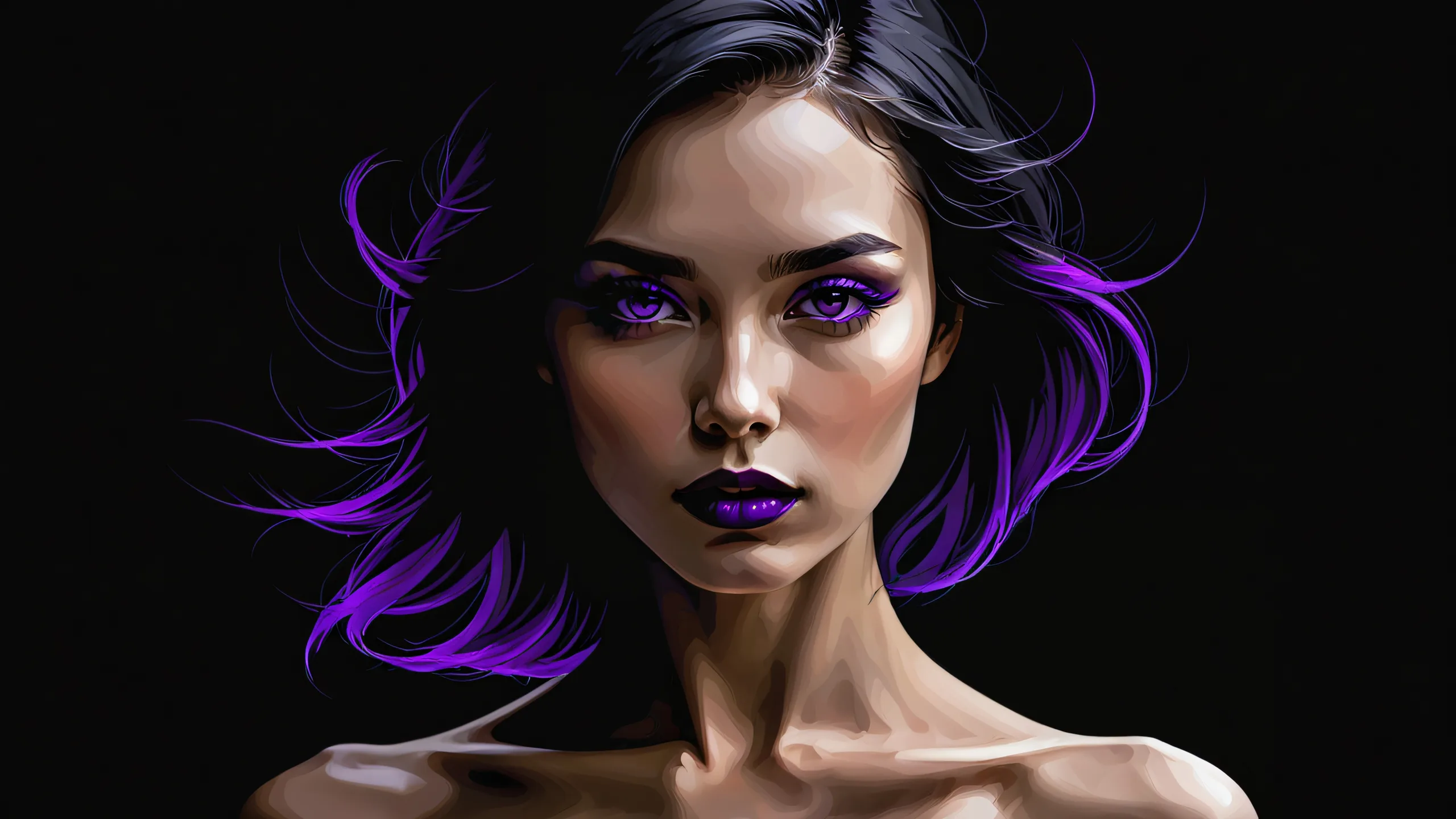 Epic Purple Haze Portraiture Desktop Wallpaper Abstract minimalist desktop wallpaper featuring a woman's face on a black background for use on a PC or Desktop. Perfect for dark mode enthusiasts.