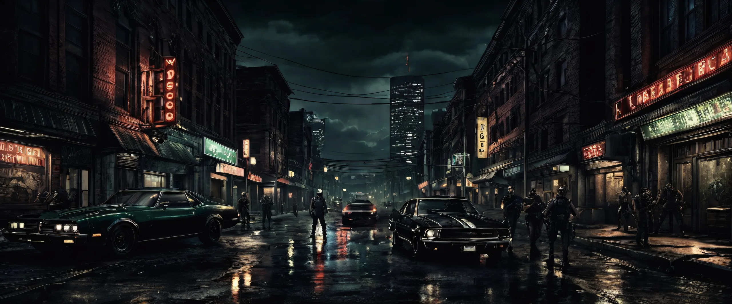 A dark and gritty desktop scene of video game characters set in Raccoon City, perfect for your PC or Desktop/PC.