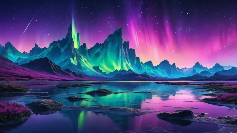 Ethereal aurora desktop scene for PC and Desktop, featuring radiant starlight and pristine clarity.