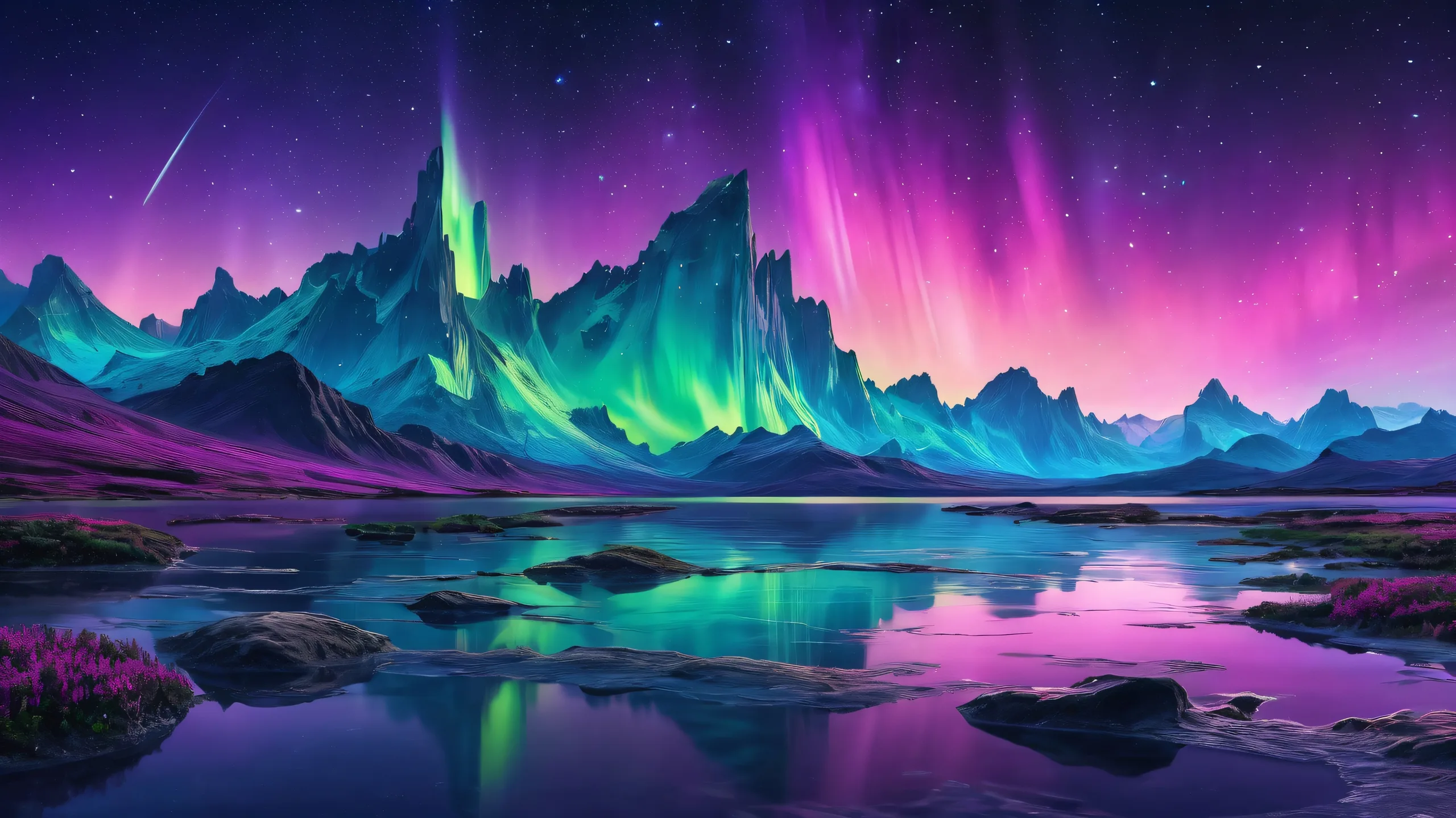 Radiant Aurora Odyssey 4K UHD Wallpaper Ethereal aurora desktop scene for PC and Desktop, featuring radiant starlight and pristine clarity.