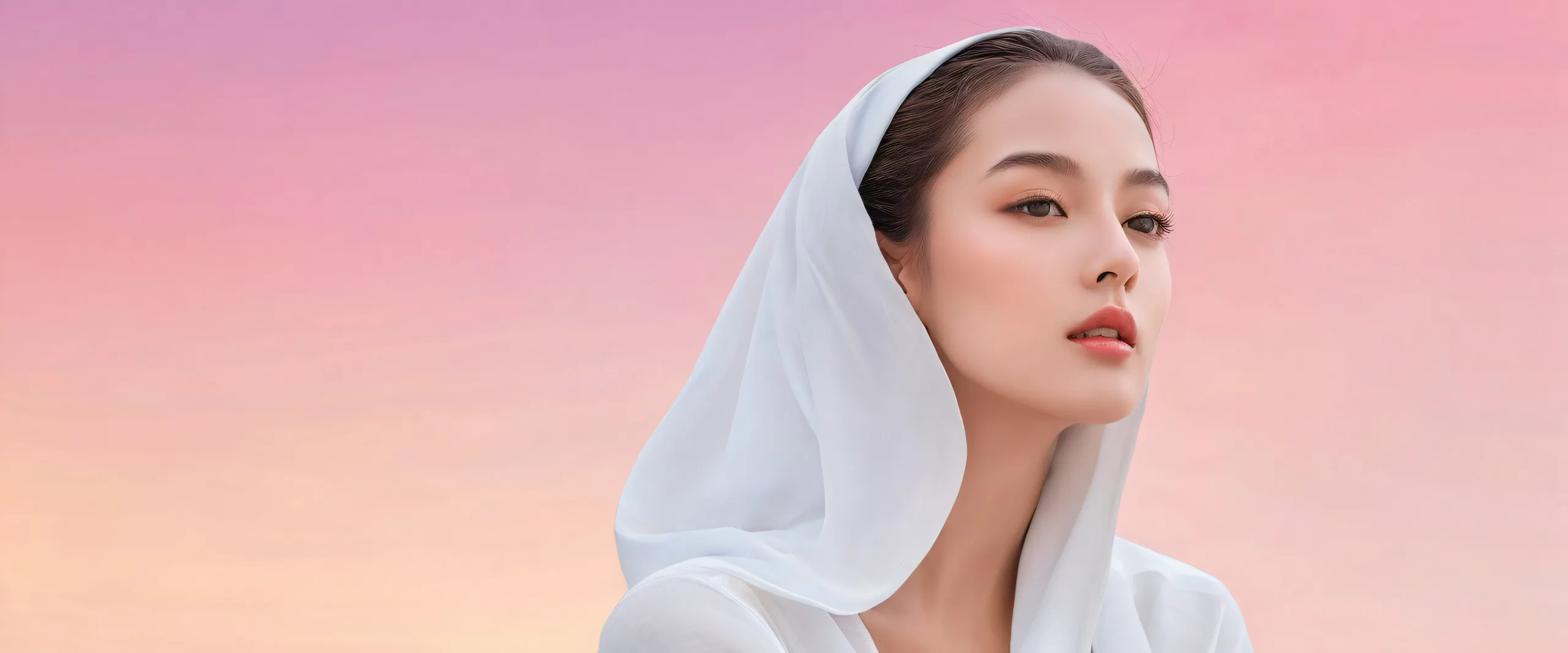 Epic Radiant Elegance in Void Desktop Wallpaper Ethereal desktop scene featuring a woman against a vast pure void, perfect for PC or Desktop display.