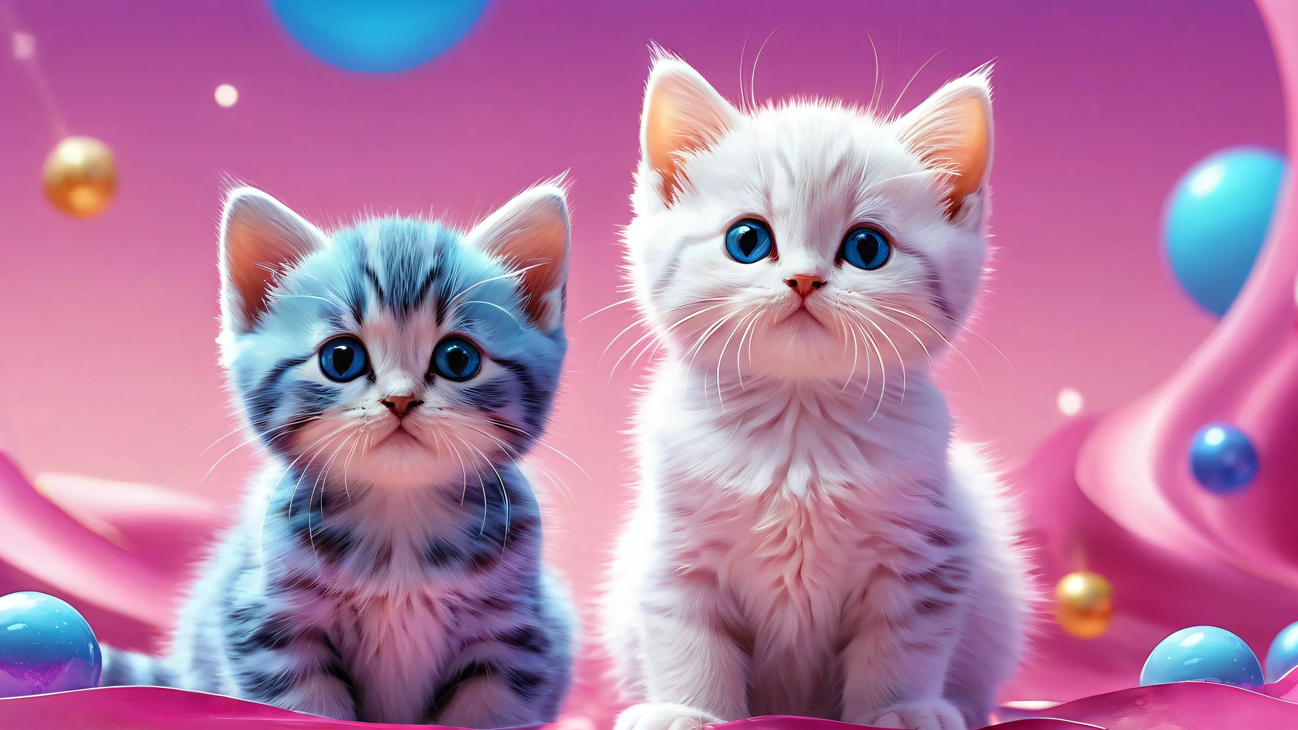 Centered cats in a deep pink-purple and soft blue void with ethereal lighting, perfect for your desktop or PC