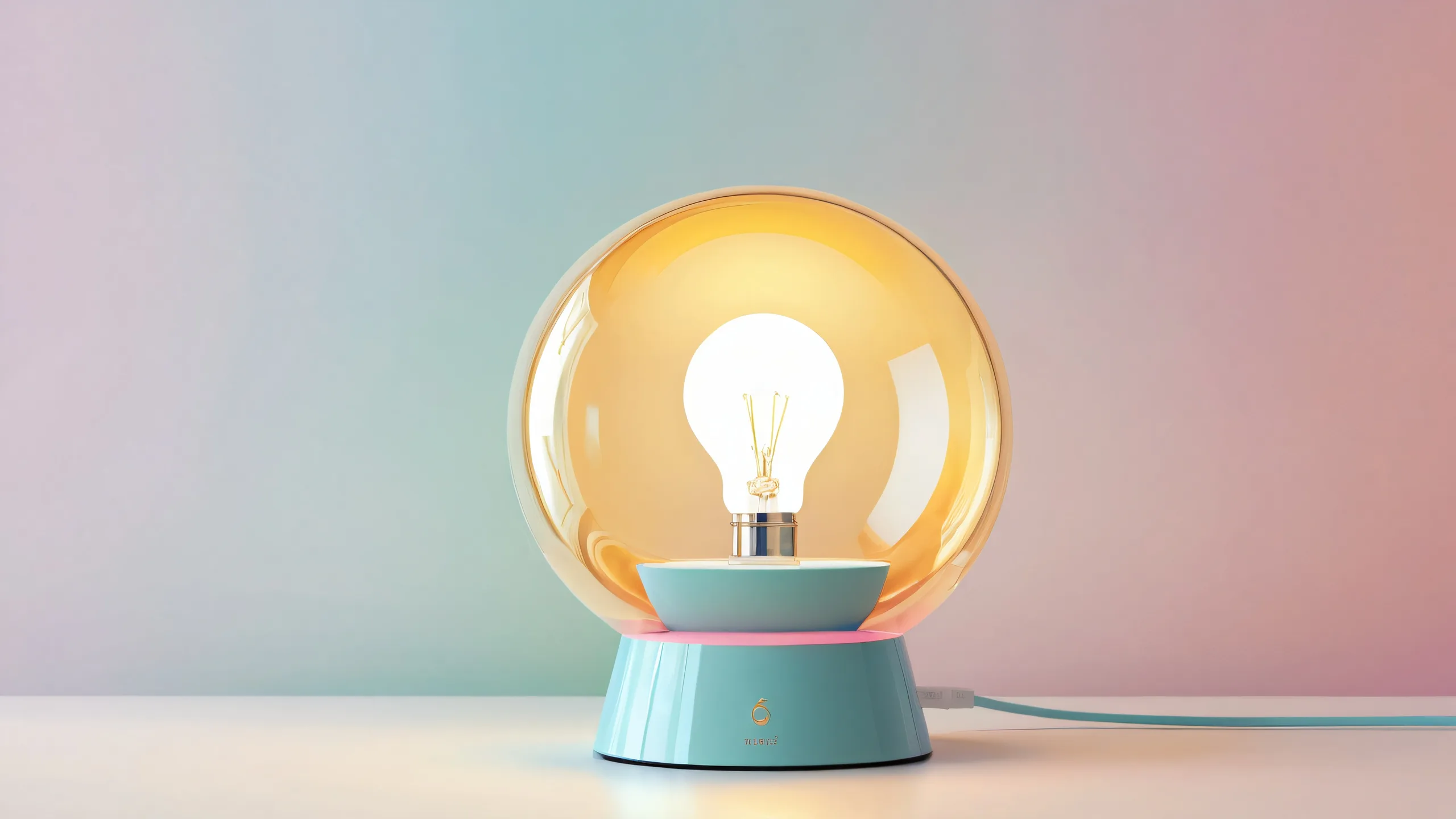 Desktop/PC wallpaper featuring a lamp standing out in a vast pure void with radiant colors and ray-traced reflections.