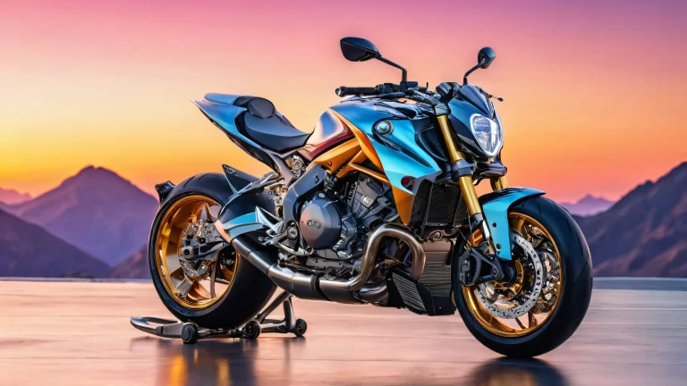 A motorcycle on a pure void background with ethereal lighting and ray traced reflections, adapté pour ordinateur de bureau/PC.