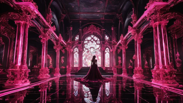 Decayed Renaissance backdrop with K-pop Idol against a pure void, perfect for desktop/PC use.