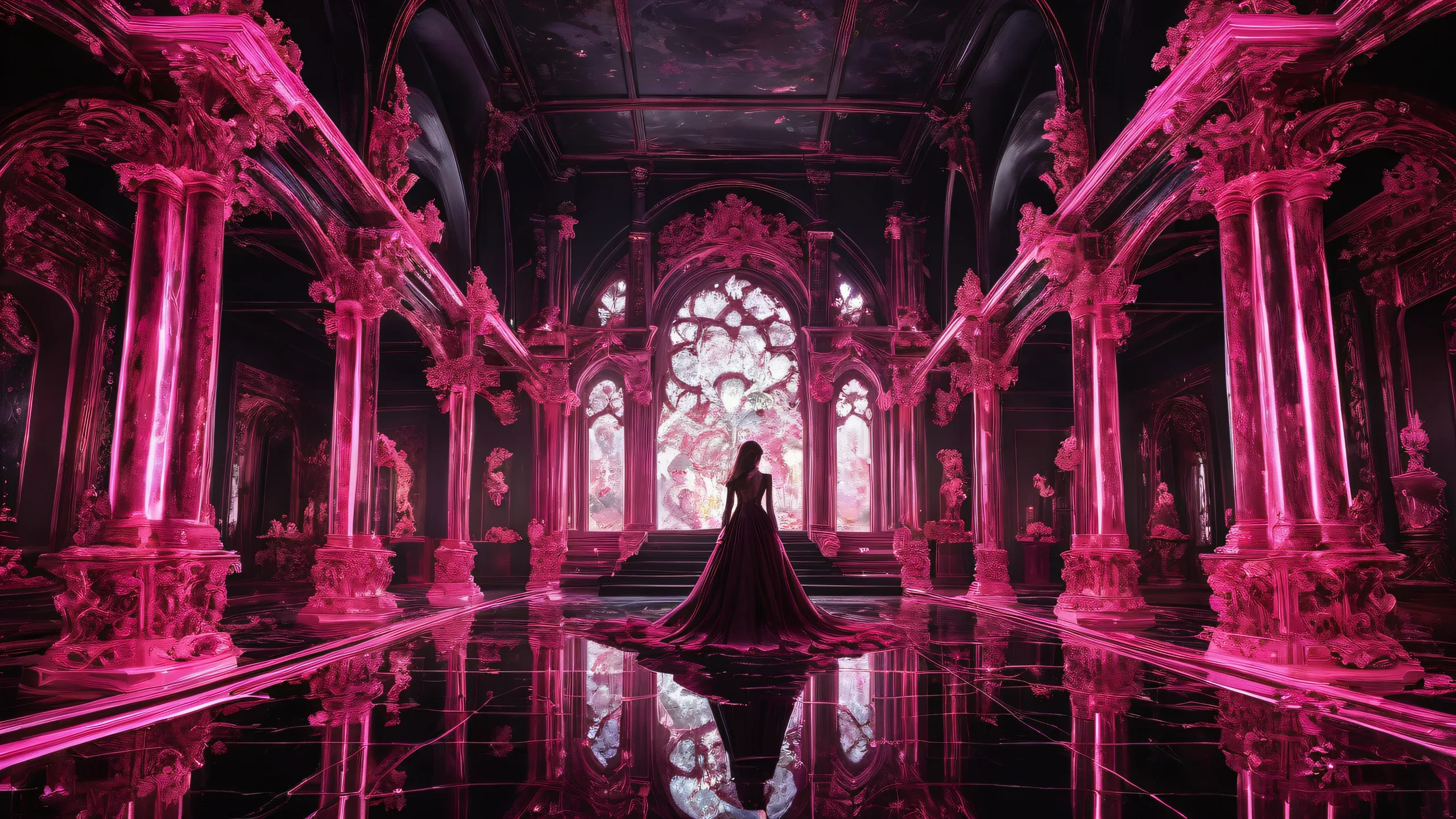 Decayed Renaissance backdrop with K-pop Idol against a pure void, perfect for desktop/PC use.