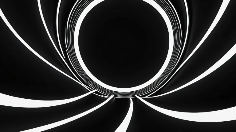 Ethereal desktop scenery of a perfect void set against a black background with brilliant colors and ray traced reflections for a bright and airy atmosphere, ideal for Desktop/PC use.