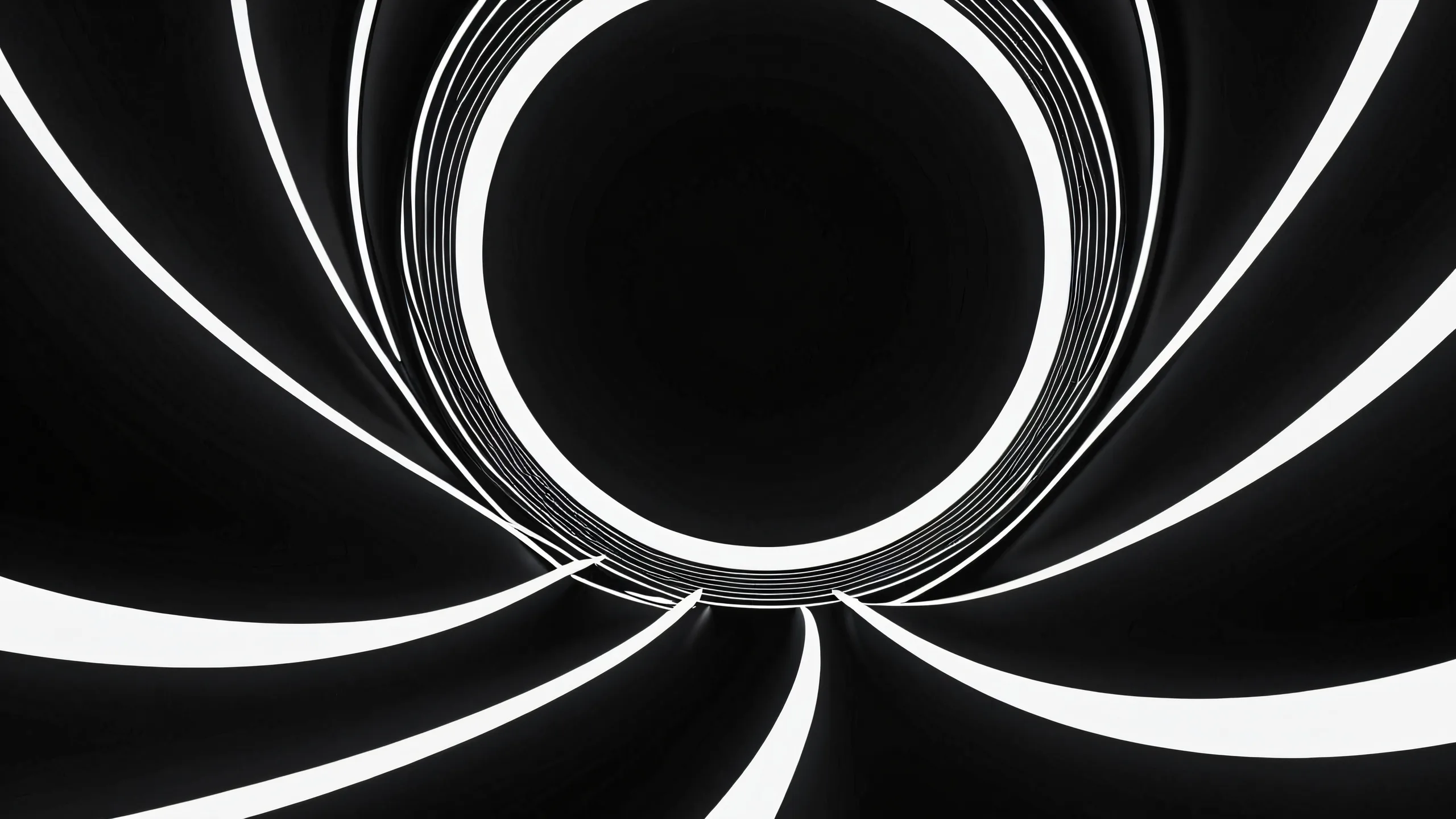 Ethereal desktop scenery of a perfect void set against a black background with brilliant colors and ray traced reflections for a bright and airy atmosphere, ideal for Desktop/PC use.