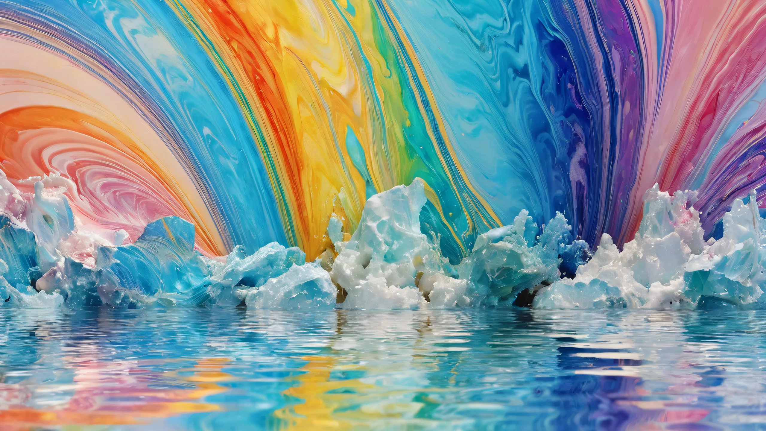 Desktop/PC background featuring Rainbow Marble with subtle water ripples and ethereal lighting.