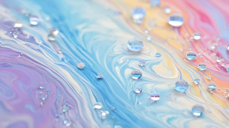 Vibrant rainbow marble desktop scenery with subtle water ripples and ray traced reflections for a Desktop/PC