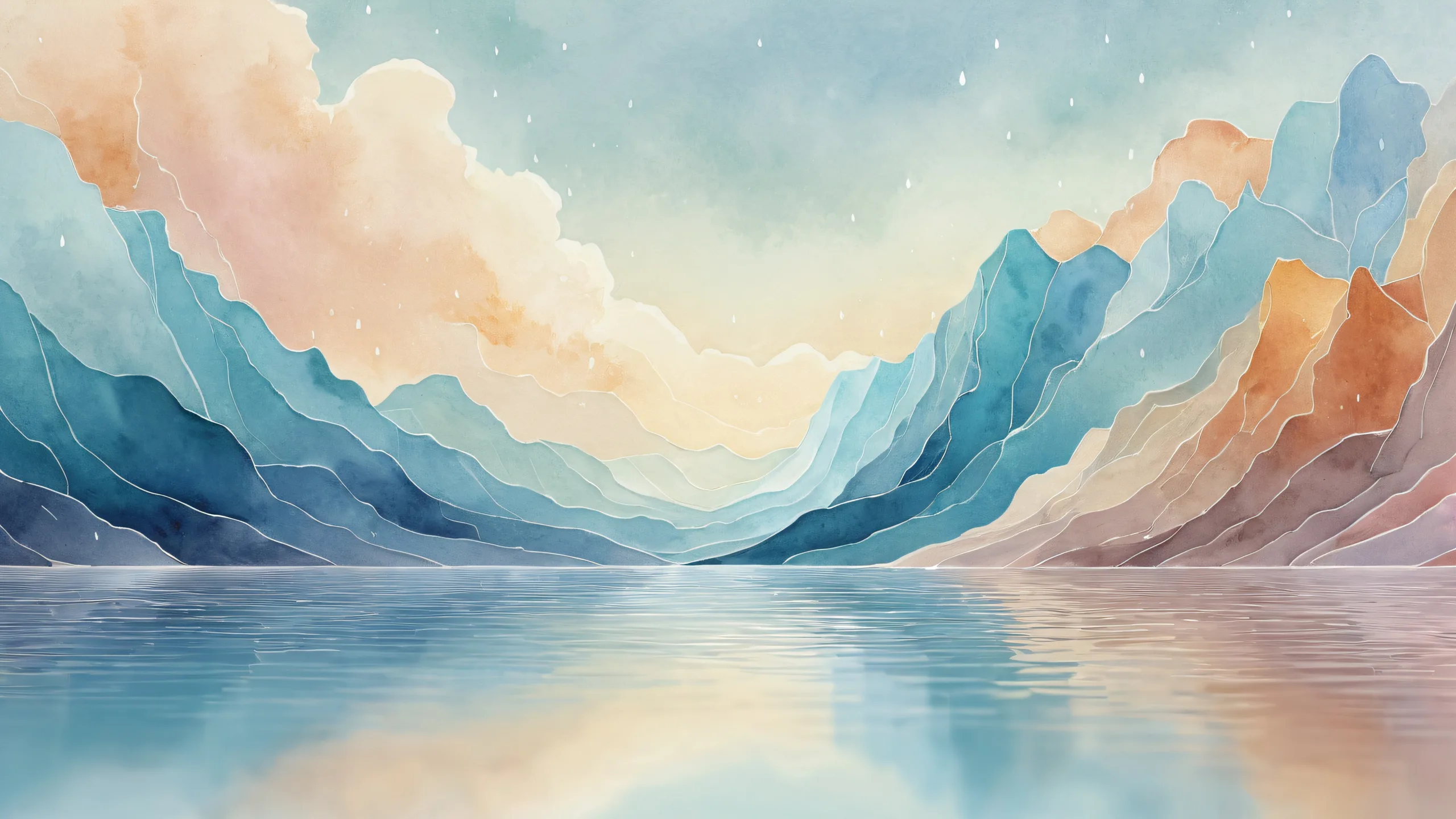 Ethereal desktop scene with Ditto in a dimly lit void, rain falling from the window, and pristine clarity.