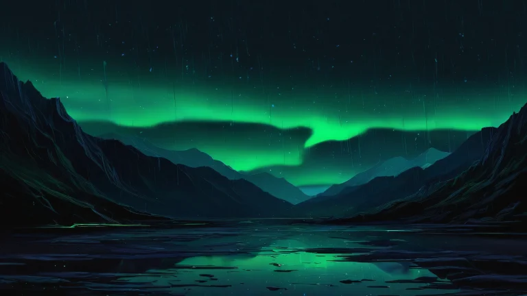 A serene and melancholic desktop scene of Ditto in a vast pure void with rain outside, perfect for a Dark Mode Aesthetic setup on a Desktop/PC.